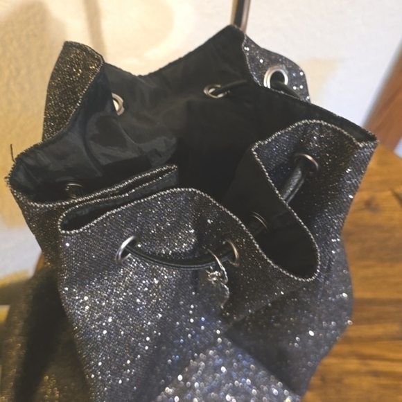 Victoria Secret  Black Gray Sparkle Glitter edgy backpack pouch Bag Large EUC! - Picture 1 of 10